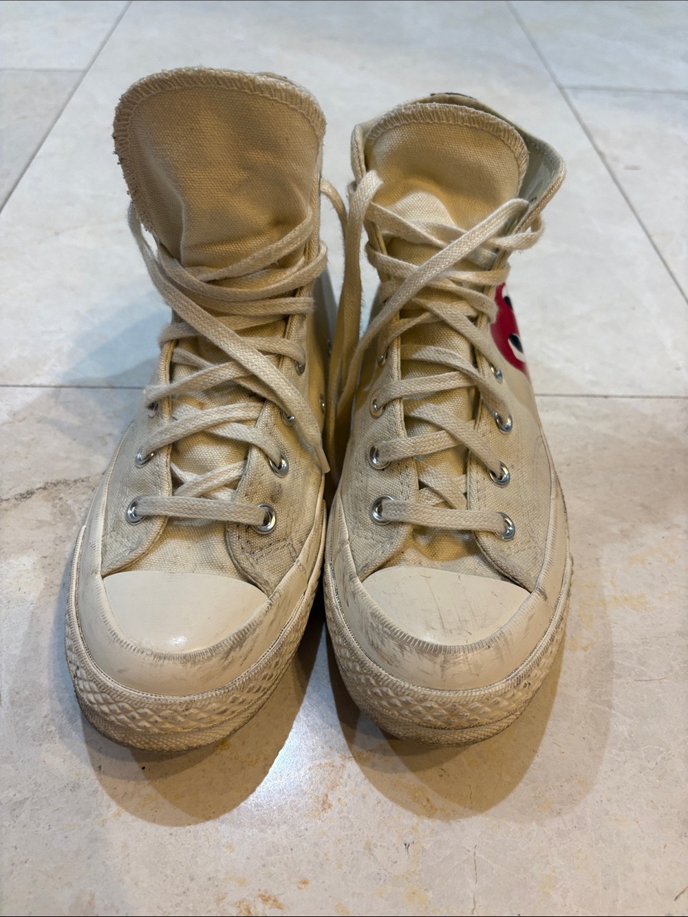 Converse High-Top Sneakers in Cream with Red Heart Detail